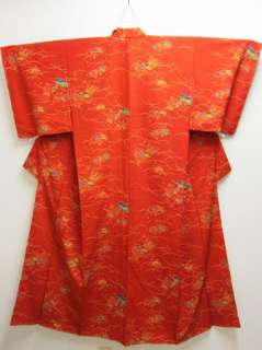   Auctions 09v2842 Tall Japanese Kimono Robe Dress Vermillion Silk Mix