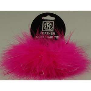  2 Hot Pink with Opal Marabou Feather Hair Tie Scrunchy 