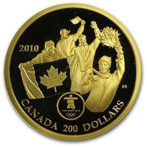  2010 .47 oz Gold Canadian $200 Proof   Vancouver Olympics 