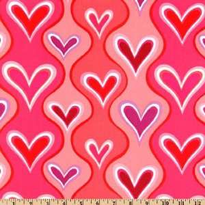 44 Wide Valentines Day Wavey Stripe Hearts Red/Pink Fabric By The 