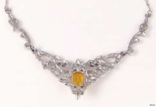 1950s Marcasite & Citrine Yellow Rhinestone Necklace Vintage Jewellery 