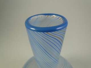 Antique Blue Amber Swirl Art Glass Studio Vase German Marble Vintage 6 