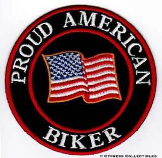 PROUD AMERICAN BIKER embroidered iron on PATCH USA FLAG  