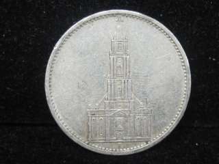 1934 F NAZI GERMANY 5 REICH MARK COIN .9000 SILVER .4016 ASW  