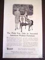 Original 1925 AMERICAN WALNUT FURNITURE Vintage Ad  