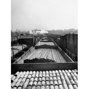 Trains Carrying Metal Pipes at Brent Marshalling Yards Photographic 
