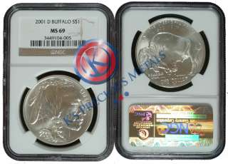 2001 D American Buffalo Commemorative Silver $1 NGC MS69 MS 69  