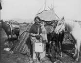 1909 Photo Native Americans in front of tipi 2 horses  