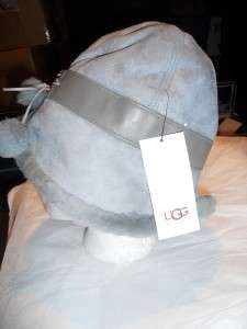 UGG®Australia Lace Up Pom Pom Shearling SHeepskin Hat O/S/Grey  