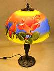 NEW HANDPAINTED GLASS LAMP ROSES RED BLUE YELLOW GREEN