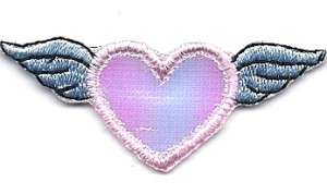 Pink Heart w/Wings Iron On Applique/Valentine,Hearts  