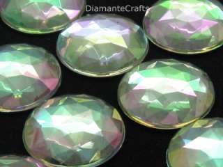 25 x 20mm CLEAR AB flat back DIAMANTE round crystal gem  
