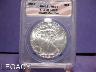 2009 SILVER EAGLE ANACS MS70 PERFECTION .999 SILVER (PT  