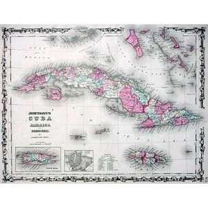  Johnson 1862 Antique Map of Cuba, Jamaica, & Puerto Rico 