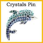 Blue Swarovski Crystalas Leaping Dolphin Pin Brooch  