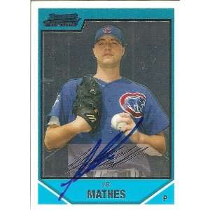  J.R. Mathes Signed Chicago Cubs 2007 Bowman Chrome Card 