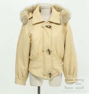Studio Andrew Marc Tan Leather & Fox Fur Trim Hooded Jacket Size 