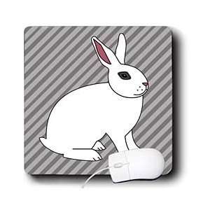     Cute Hotot Rabbit Bunny on Grey Stripes   Mouse Pads Electronics