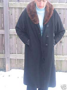 Womens Wool Mink Fur Kapmoor Furrier Coat Jacket M EC  
