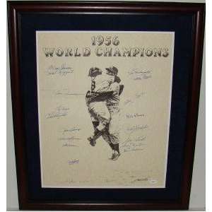   1956 Yankees WS Champs 17 SIGNED Framed Litho JSA