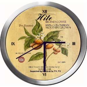  HITE 14 Inch Coffee Metal Clock Quartz Movement Kitchen 