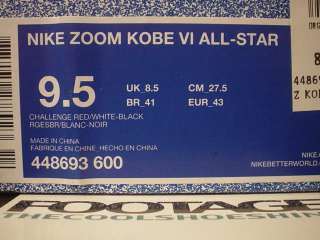 2011 Nike Zoom KOBE BRYANT VI 6 ALL STAR WEST CHALLENGE RED WHITE 