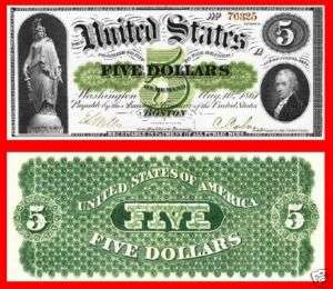Replica $5 1861 Greenback US Paper Money Currency Copy  