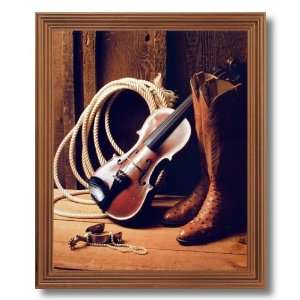 Cowboy Boots Fiddle Spur Rope Western Rodeo Picture Oak 