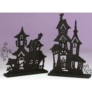  Pack of 4 Spooky Halloween Black Ghost House Silhouettes 
