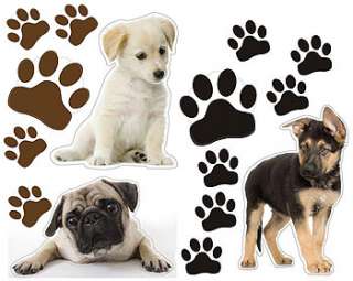 27pc PUPPIES Dogs WALL STICKERS Kids Cutouts Paw Prints  