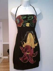 NWT 100% Authentic, DESIGUAL Cross Body Flower Halter Dress Black Size 
