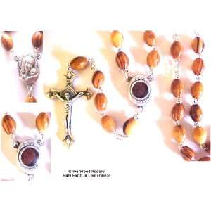  Olivewood Holy Land Rosary with Holy Earth in Centerpiece 