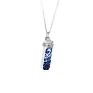  Recycled Vintage Blue Willow Pottery Petite Necklace 