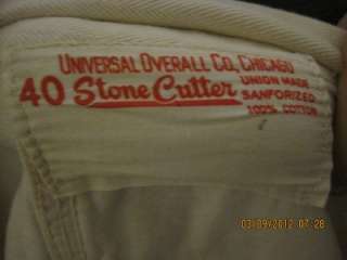 EMBROIDERED TAG UNIVERSAL OVERALL CO. CHICAGO; SIZE 40; STONE CUTTER 