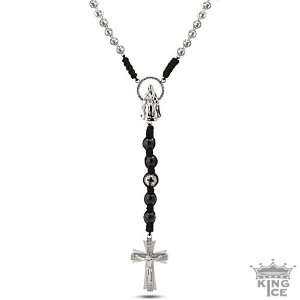    Mens Platinum Style Button CZ Bling Bling Rosary necklace Jewelry