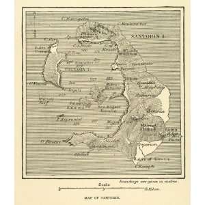  1890 Wood Engraving Map Santorini Island Eleusis Gonia 