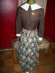 Vintage 60s Long College Girl Style Dress, semi sheer plaid skirt 