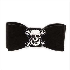 Ultrasuede Adorned Hair Bow for Dogs   Black with Skull