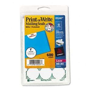  Print or Write Mailing Seals 1in dia. White Electronics