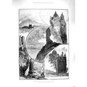  1888 RAMBLING BALLANTRAE RUINS CASTLE ROCKS SEA PRINT 
