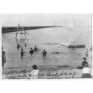    Bathers,diving board,jetty,Leslies Beach ,NJ,c1905