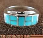 Genuine Sterling Silver And Turquoise Inlay Ring Size 7  