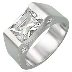  Bling Jewelry Mens Stainless Steel 2.5 ct Emerald Cut CZ 