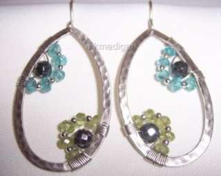   New Sterling Silver Hematite Peridot Apatite Teardrop Earrings W2216