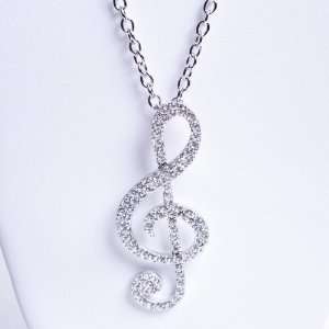  Silver Plated Big Music Note Clef Charm with Chain 