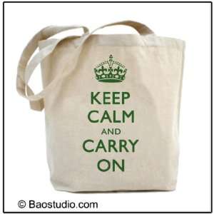 Keep Calm and Carry on (Green)   Eco Friendly Tote Graphic Canvas Tote 