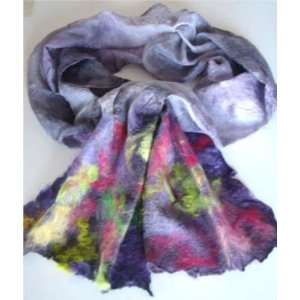   New Docia Purple Hand Painted Wool Felted Silk Scarf 