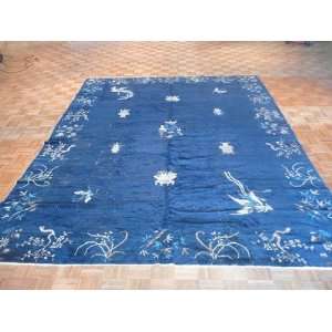    92 x 115 ANTIQUE ART DECO CHINESE RUG BLUE 