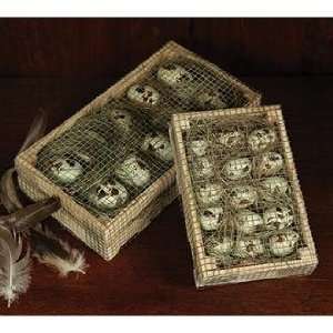  Crate Of Large Faux Quail Eggs With Grass And Wire Details 