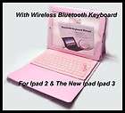Pink Wireless Bluetooth Keyboard With Leather Case Stand Cover for 